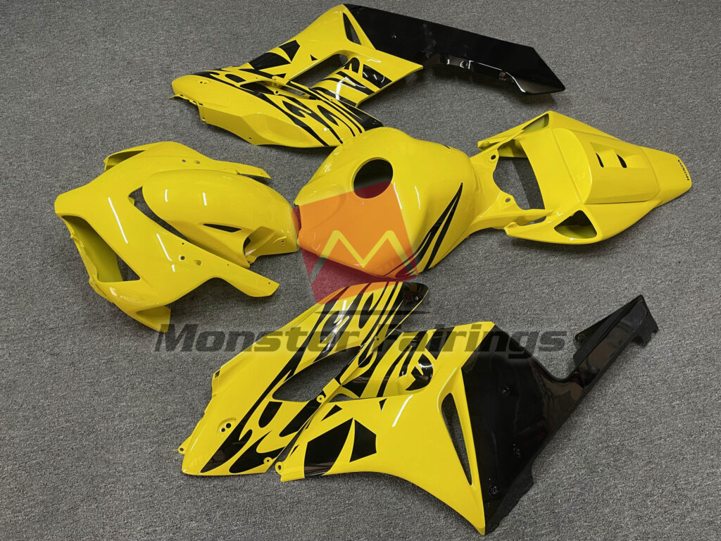 2004 - 2005 Honda CBR1000RR Yellow Black Flame fairing set - ABS injection, custom painted by Monster Fairings