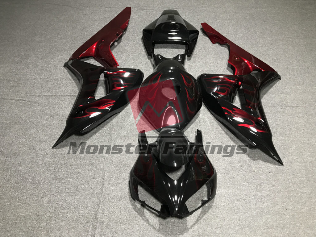 Honda CBR1000RR 2006 - 2007 Gloss Black with Red Flames ABS fairings - custom motorcycle bodywork kit by Monster Fairings