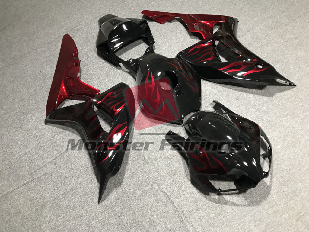 Gloss Black with Red Flames ABS fairings for Honda CBR1000RR 2006 - 2007 - premium OEM fit kit by Monster Fairings