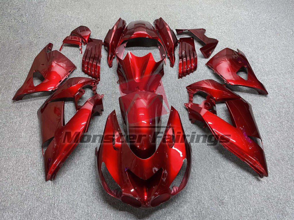 Kawasaki ZX14R 2006 - 2011 Gloss Candy Red ABS fairings - custom motorcycle bodywork kit by Monster Fairings