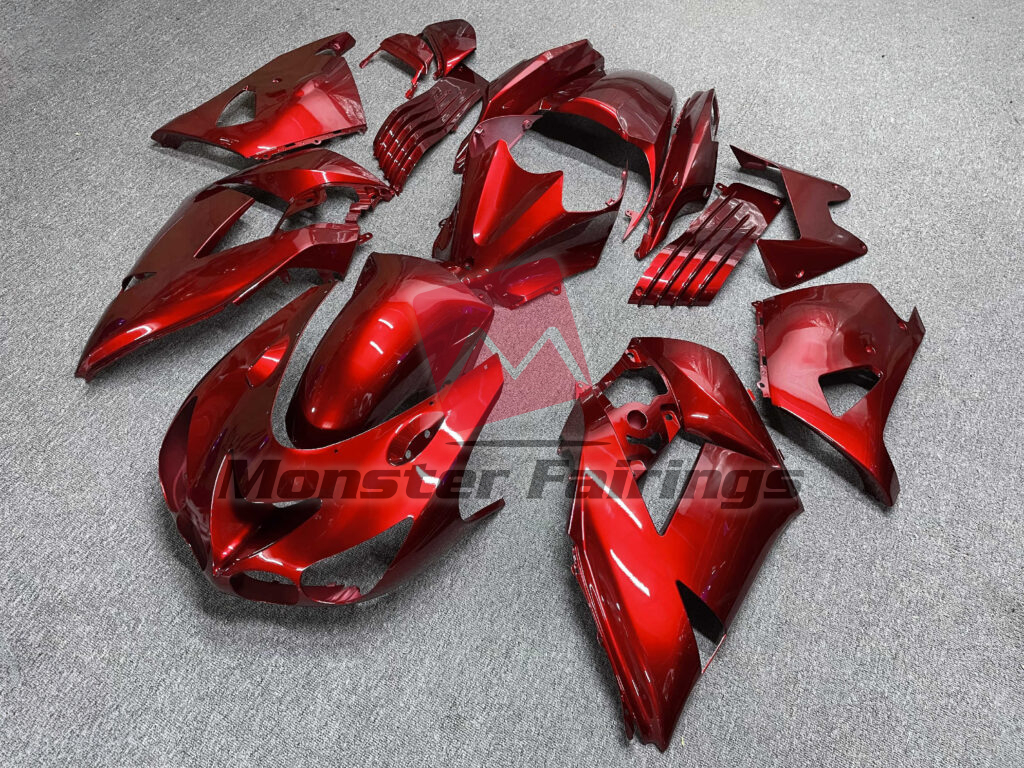 2006 - 2011 Kawasaki ZX14R Gloss Candy Red fairing set - ABS injection, custom painted by Monster Fairings