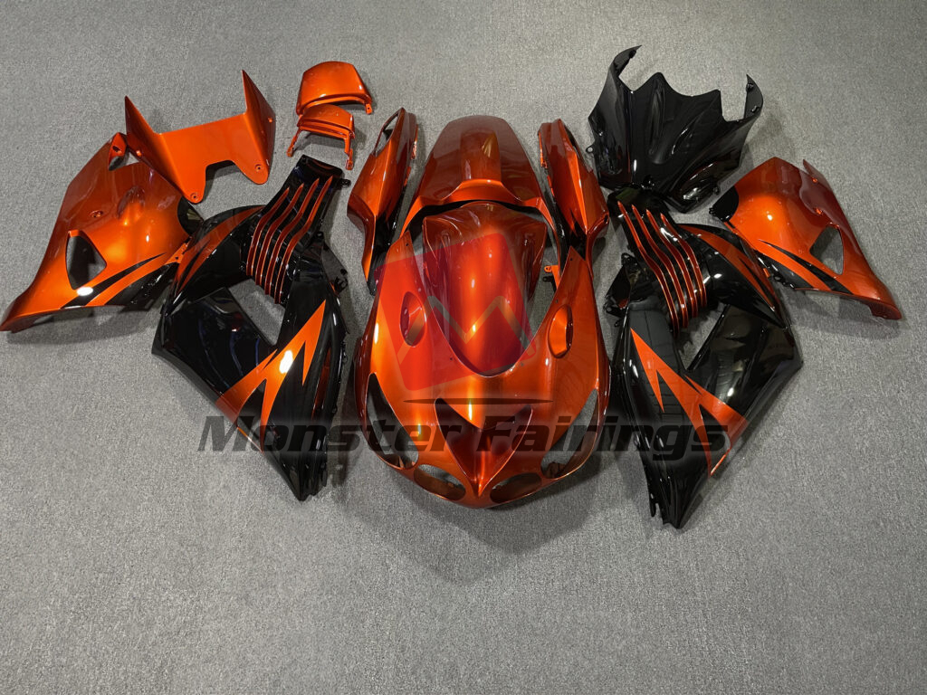 Kawasaki ZX14R 2006 - 2011 Gloss Burnt Orange with Black ABS fairings - custom motorcycle bodywork kit by Monster Fairings