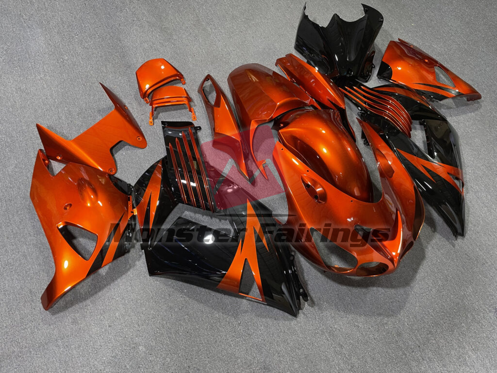 Kawasaki ZX14R custom ABS fairings 2006 - 2011 in Gloss Burnt Orange with Black - durable replacement kit, Monster Fairings