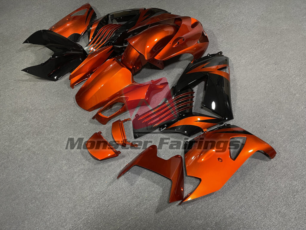 2006 - 2011 Kawasaki ZX14R Gloss Burnt Orange with Black fairing set - ABS injection, custom painted by Monster Fairings