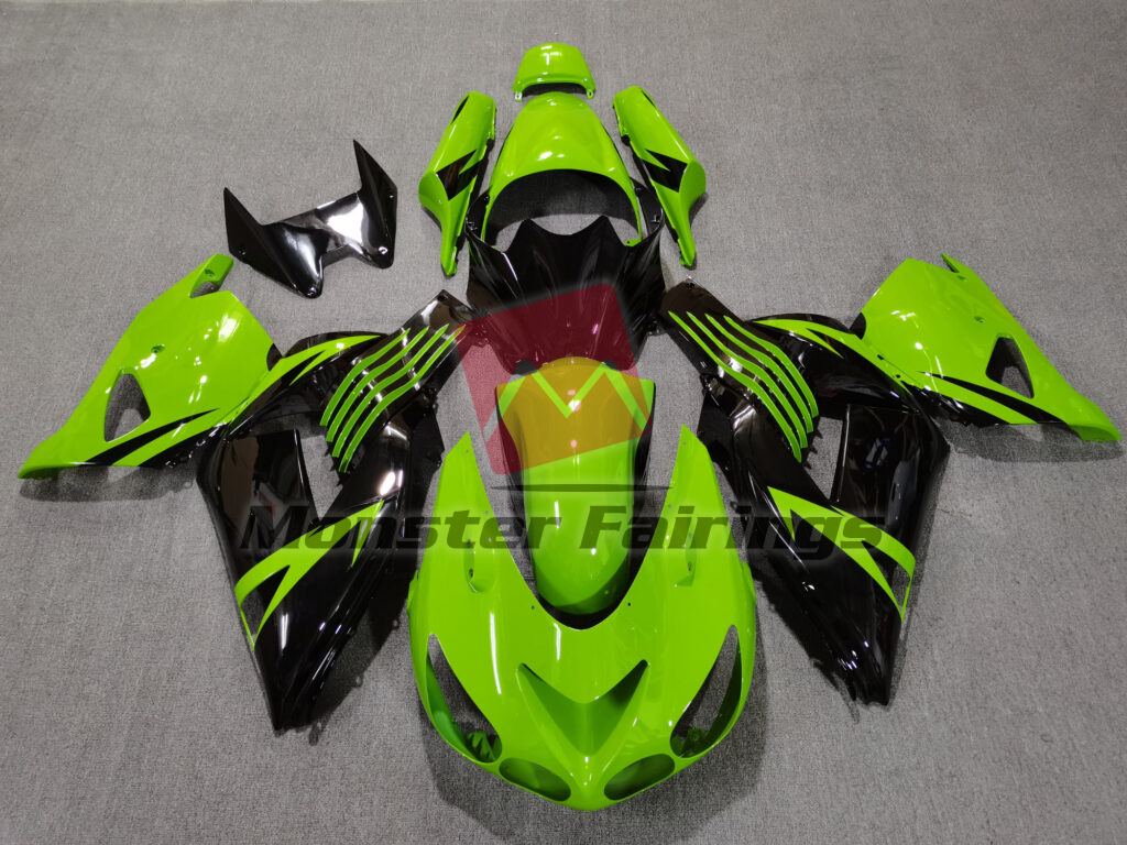 Kawasaki ZX14R 2006 - 2011 Gloss Light Green & Black ABS fairings - custom motorcycle bodywork kit by Monster Fairings