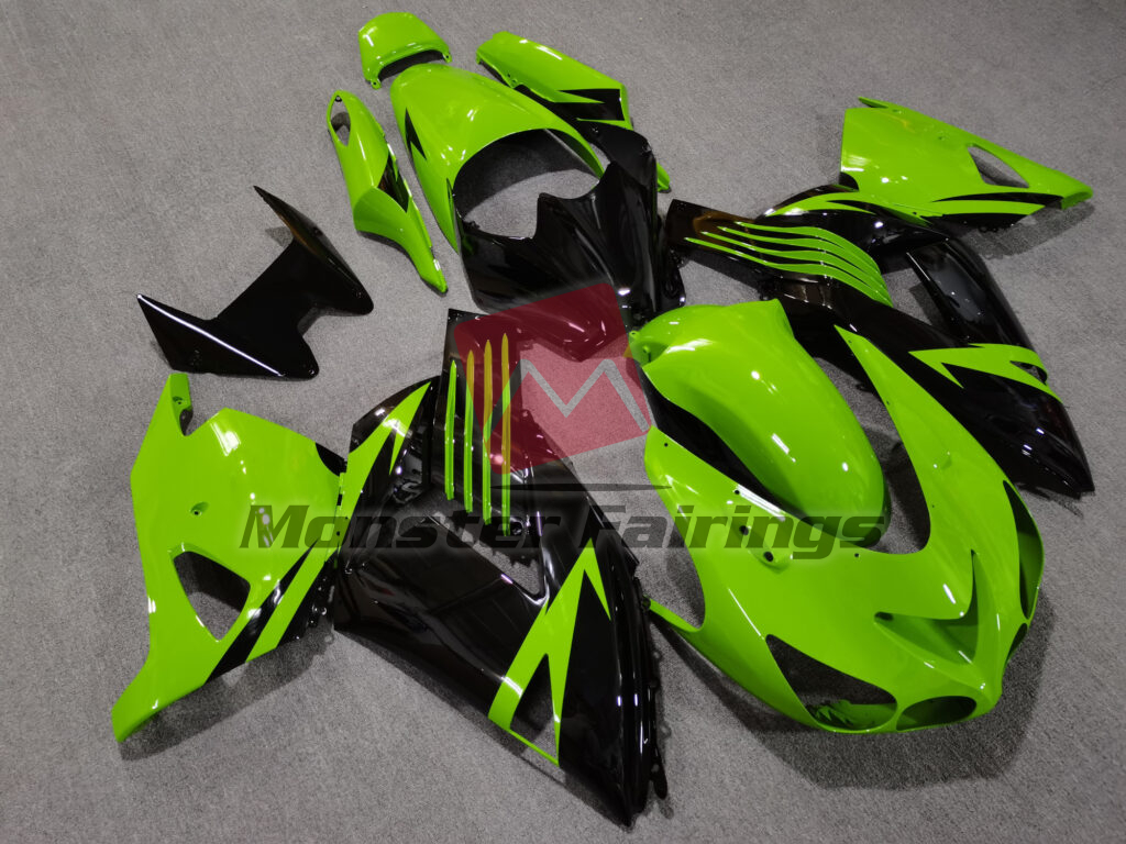 2006 - 2011 Kawasaki ZX14R Gloss Light Green & Black fairing set - ABS injection, custom painted by Monster Fairings