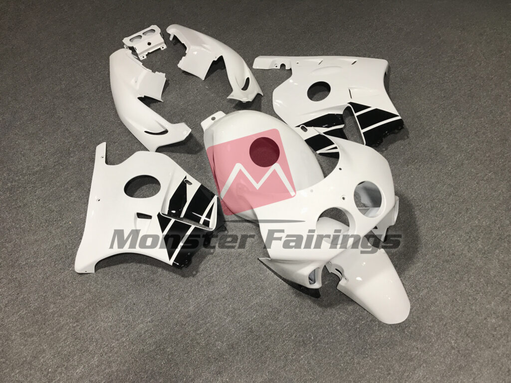 1990 - 1998 Honda CBR250RR Gloss White with Black fairing set - ABS injection, custom painted by Monster Fairings