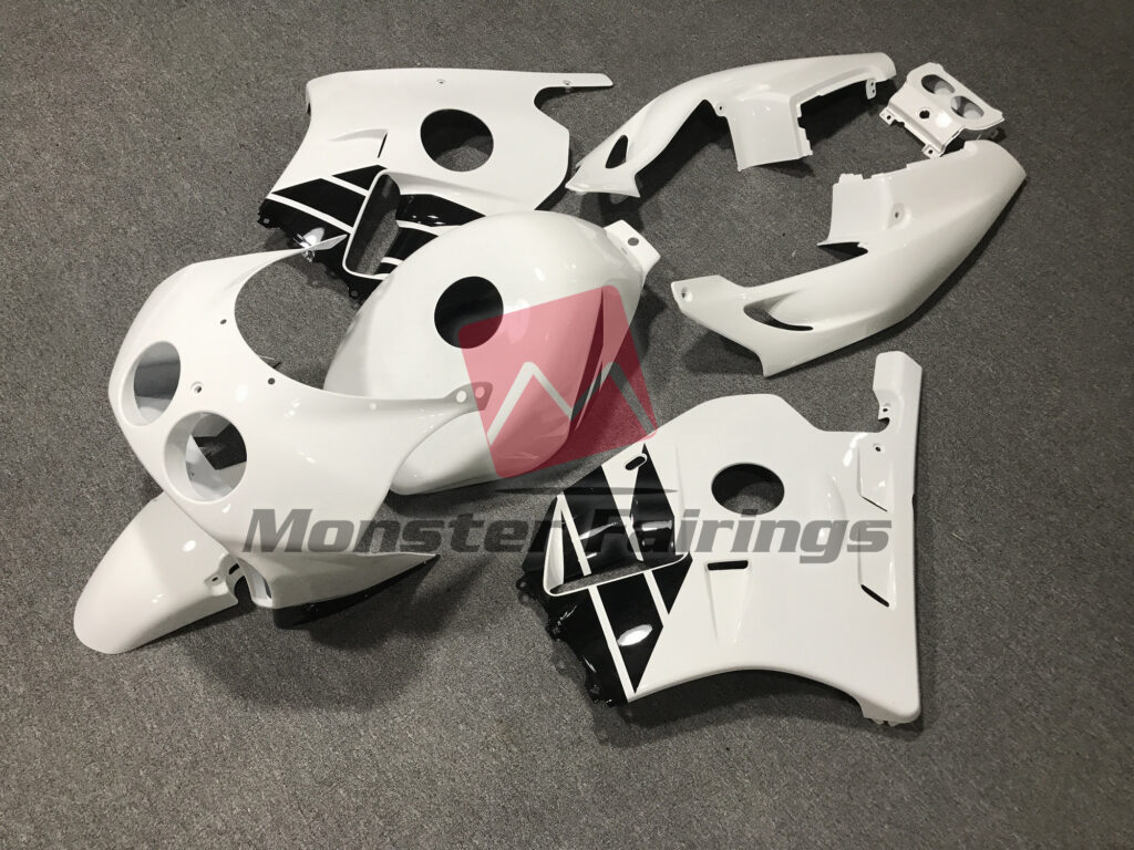 Honda CBR250RR custom ABS fairings 1990 - 1998 in Gloss White with Black - durable replacement kit, Monster Fairings