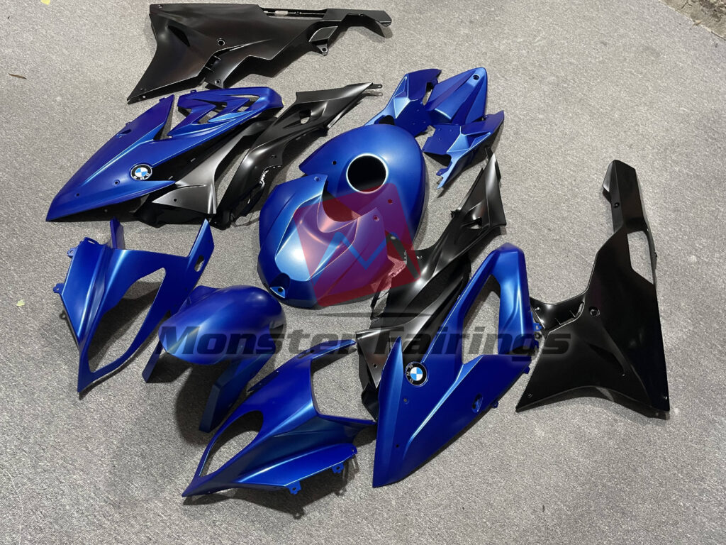 BMW S1000RR custom ABS fairings 2015 - 2016 in Matte Black & Blue - durable replacement kit, Monster Fairings