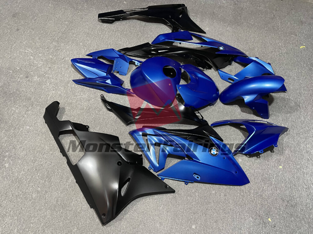 2015 - 2016 BMW S1000RR Matte Black & Blue fairing set - ABS injection, custom painted by Monster Fairings
