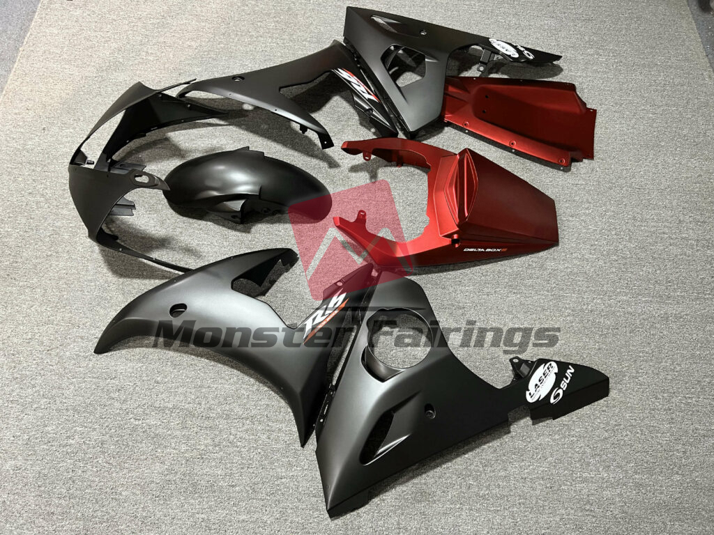 2003 - 2004 Yamaha R6 Matte Black and Red fairing set - ABS injection, custom painted by Monster Fairings