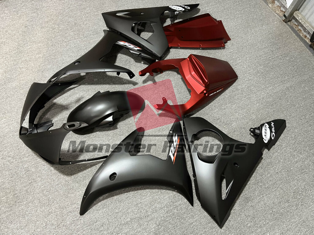 Yamaha R6 custom ABS fairings 2003 - 2004 in Matte Black and Red - durable replacement kit, Monster Fairings
