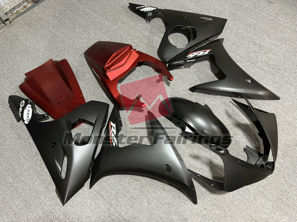 Matte Black and Red ABS fairings for Yamaha R6 2003 - 2004 - premium OEM fit kit by Monster Fairings