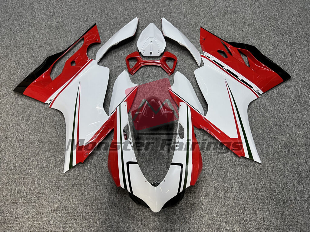Ducati 1199 Gloss White with Red & Black ABS fairings - custom motorcycle bodywork kit by Monster Fairings
