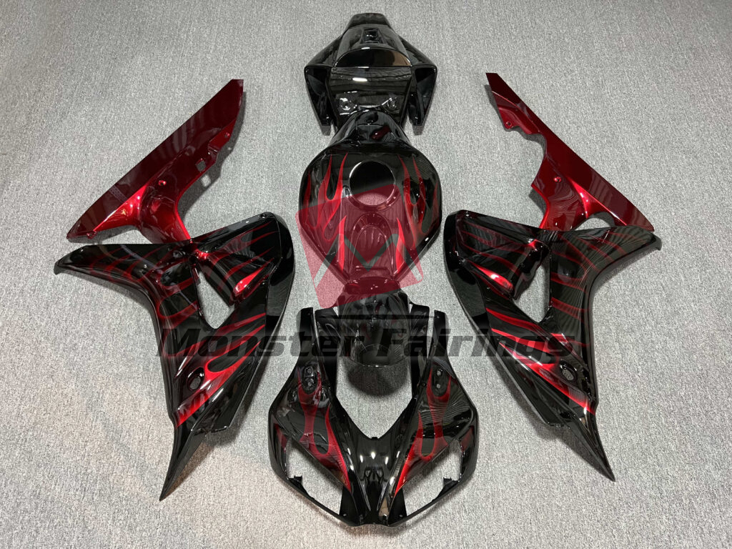 Honda CBR1000RR 2006 - 2007 Gloss Black With Red Flames ABS fairings - custom motorcycle bodywork kit by Monster Fairings