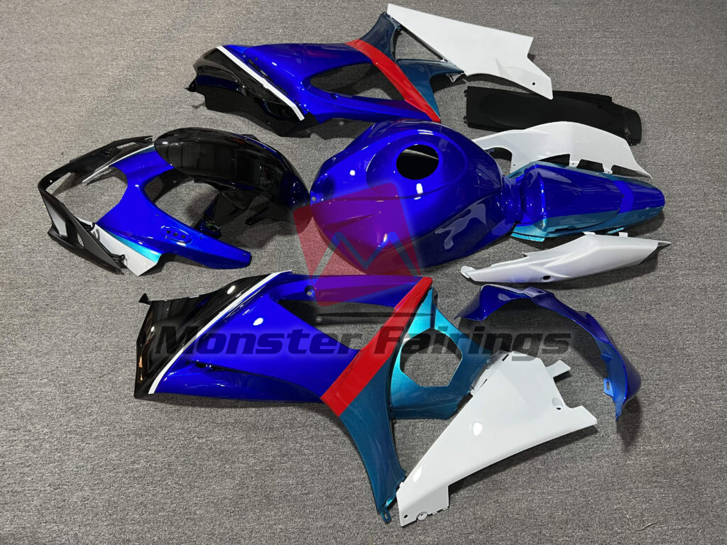 2007 - 2008 Suzuki GSXR 1000 Gloss Blue, White & Black fairing set - ABS injection, custom painted by Monster Fairings