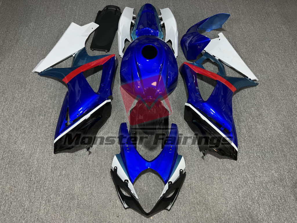 Suzuki GSXR 1000 2007 - 2008 Gloss Blue, White & Black ABS fairings - custom motorcycle bodywork kit by Monster Fairings