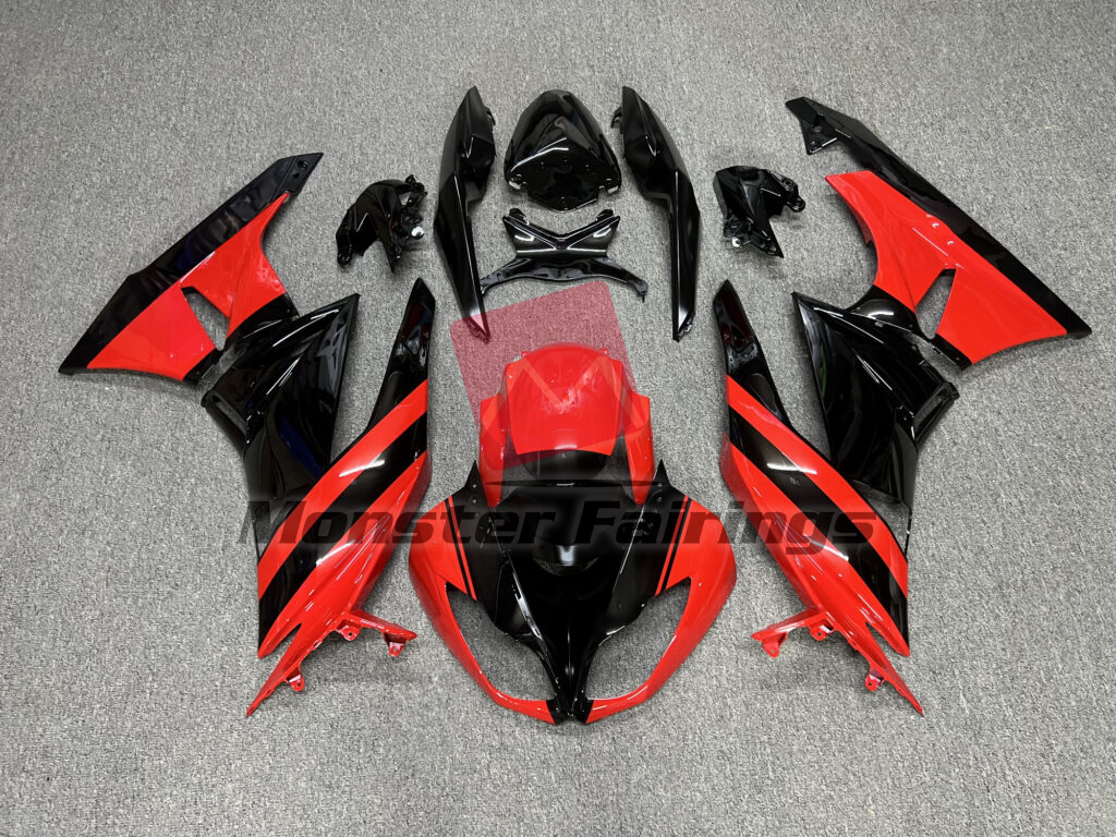 Kawasaki ZX6R 2009 - 2012 Gloss Red & Black ABS fairings - custom motorcycle bodywork kit by Monster Fairings