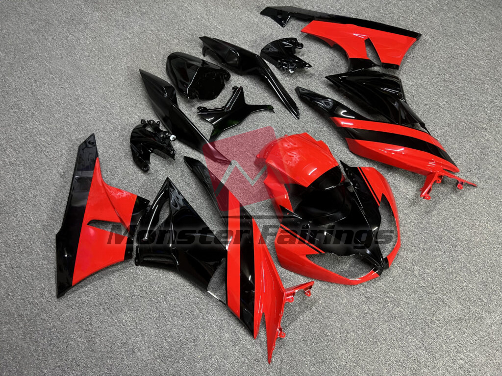 2009 - 2012 Kawasaki ZX6R Gloss Red & Black fairing set - ABS injection, custom painted by Monster Fairings
