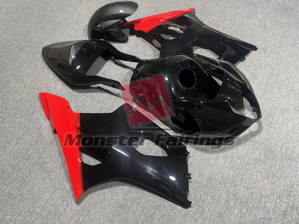 2003 - 2004 Suzuki GSXR 1000 Gloss Black & Red with Carbon Fiber fairing set - ABS injection, custom painted by Monster Fairings