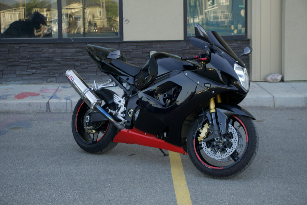 Suzuki GSXR 1000 2003 - 2004 ABS fairings, Gloss Black & Red with Carbon Fiber - high - quality motorcycle kit by Monster Fairings