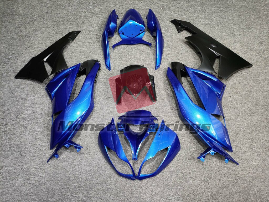 Kawasaki ZX6R 2009 - 2012 Gloss Blue Matte Black ABS fairings - custom motorcycle bodywork kit by Monster Fairings