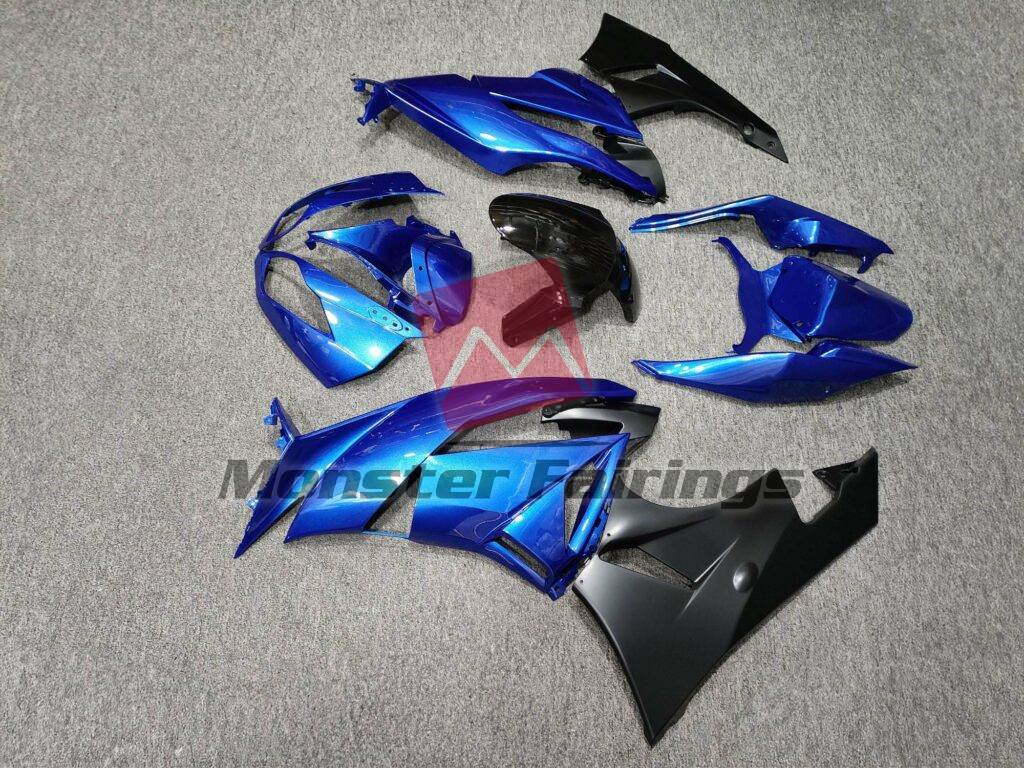 Kawasaki ZX6R custom ABS fairings 2009 - 2012 in Gloss Blue Matte Black - durable replacement kit, Monster Fairings