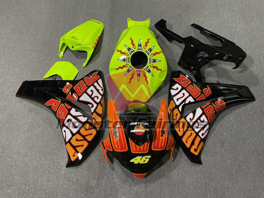 Honda CBR1000RR 2008 - 2011 Gloss Black & High - Viz Yellow Rossi ABS fairings - custom motorcycle bodywork kit by Monster Fairings