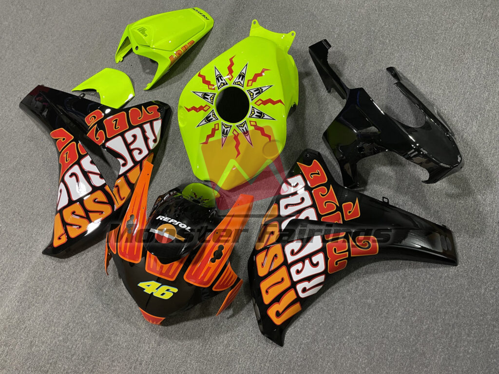 Honda CBR1000RR custom ABS fairings 2008 - 2011 in Gloss Black & High - Viz Yellow Rossi - durable replacement kit, Monster Fairings