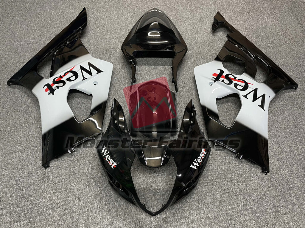 Suzuki GSXR 1000 2003 - 2004 Gloss Black & White West ABS fairings - custom motorcycle bodywork kit by Monster Fairings