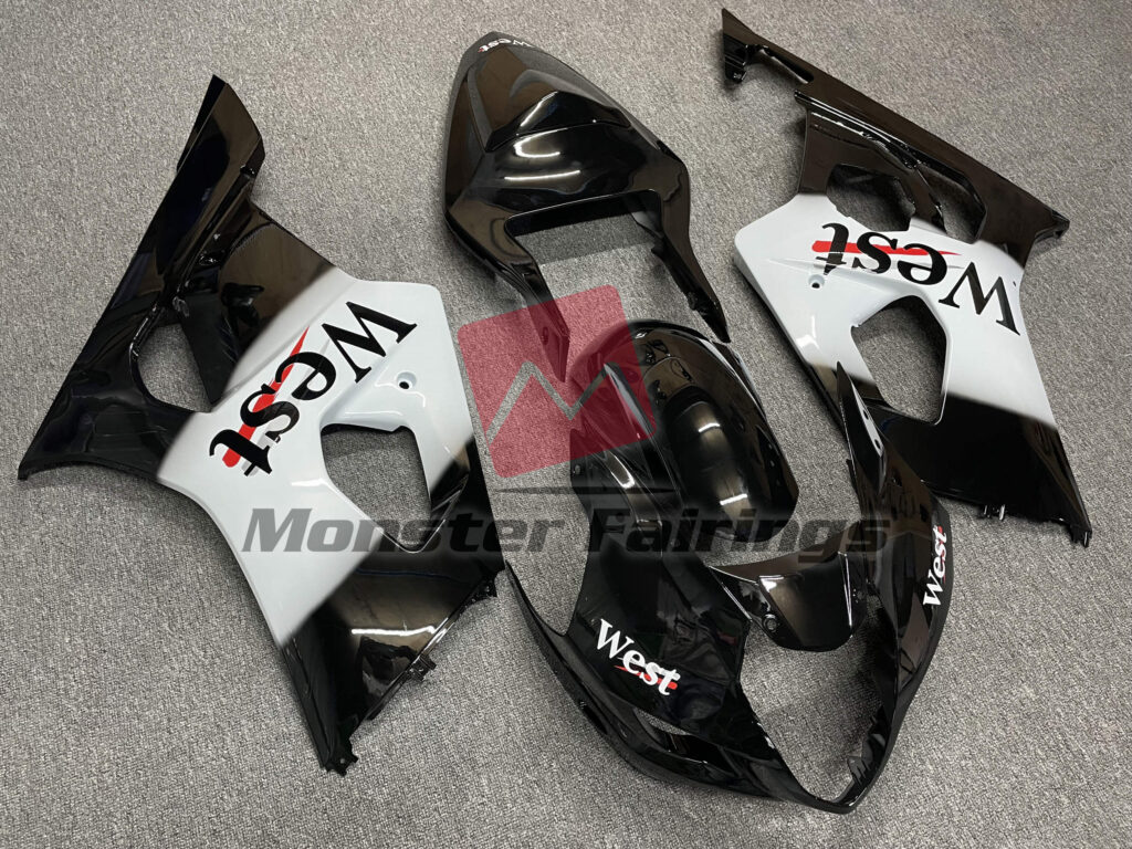 Gloss Black & White West ABS fairings for Suzuki GSXR 1000 2003 - 2004 - premium OEM fit kit by Monster Fairings