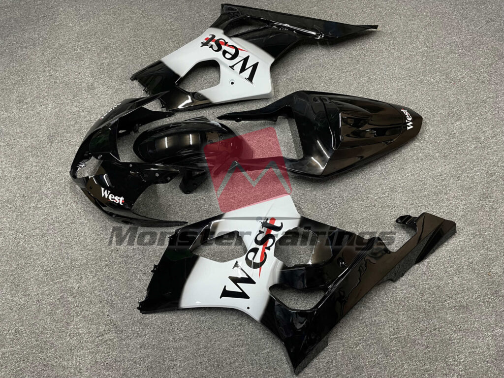 2003 - 2004 Suzuki GSXR Gloss Black & White West fairing set - ABS injection, custom painted by Monster Fairings