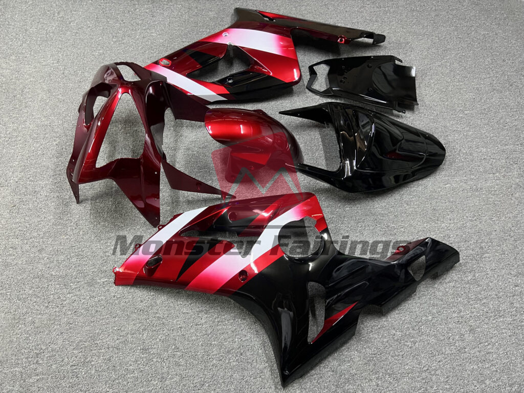 Kawasaki ZX6R custom ABS fairings 2003 - 2004 in Gloss Red & Black Stripes - durable replacement kit, Monster Fairings