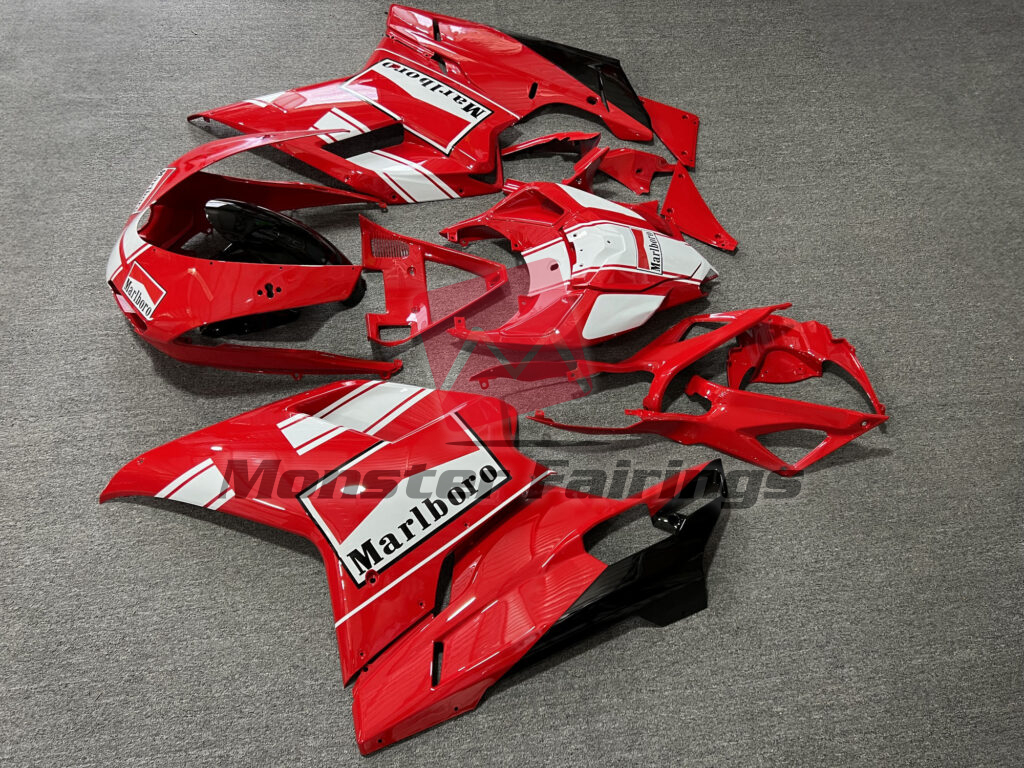 2007 - 2013 Ducati 848 1098 1198 Gloss Red & White Marlboro fairing set - ABS injection, custom painted by Monster Fairings