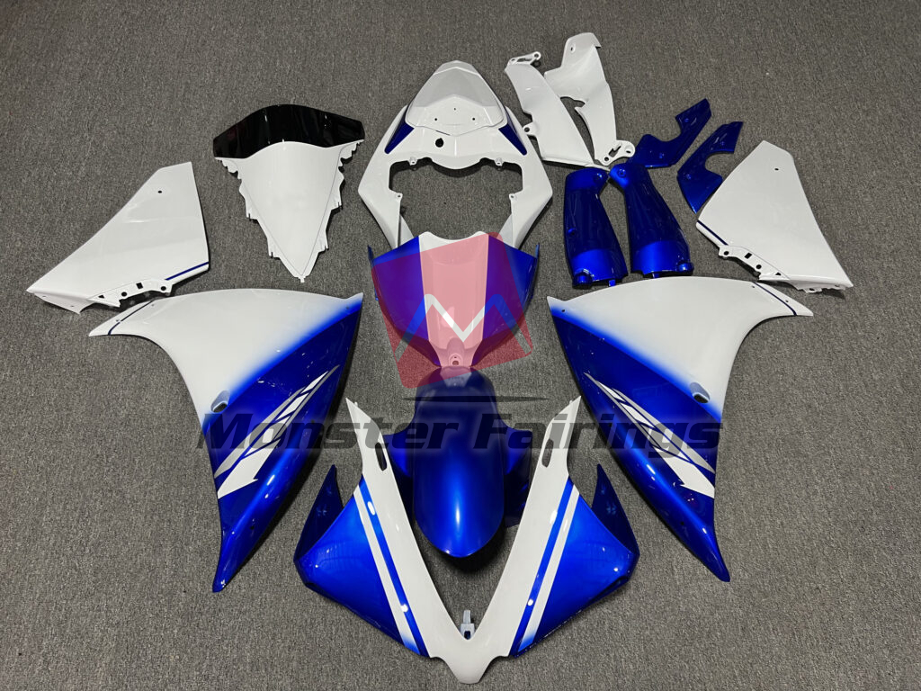 Yamaha R1 2012 - 2014 Gloss White & Blue ABS fairings - custom motorcycle bodywork kit by Monster Fairings