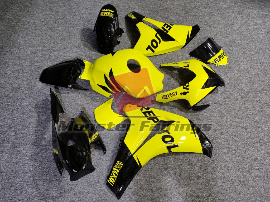 2008 - 2011 Honda CBR1000RR Gloss Yellow and Black Repsol fairing set - ABS injection, custom painted by Monster Fairings