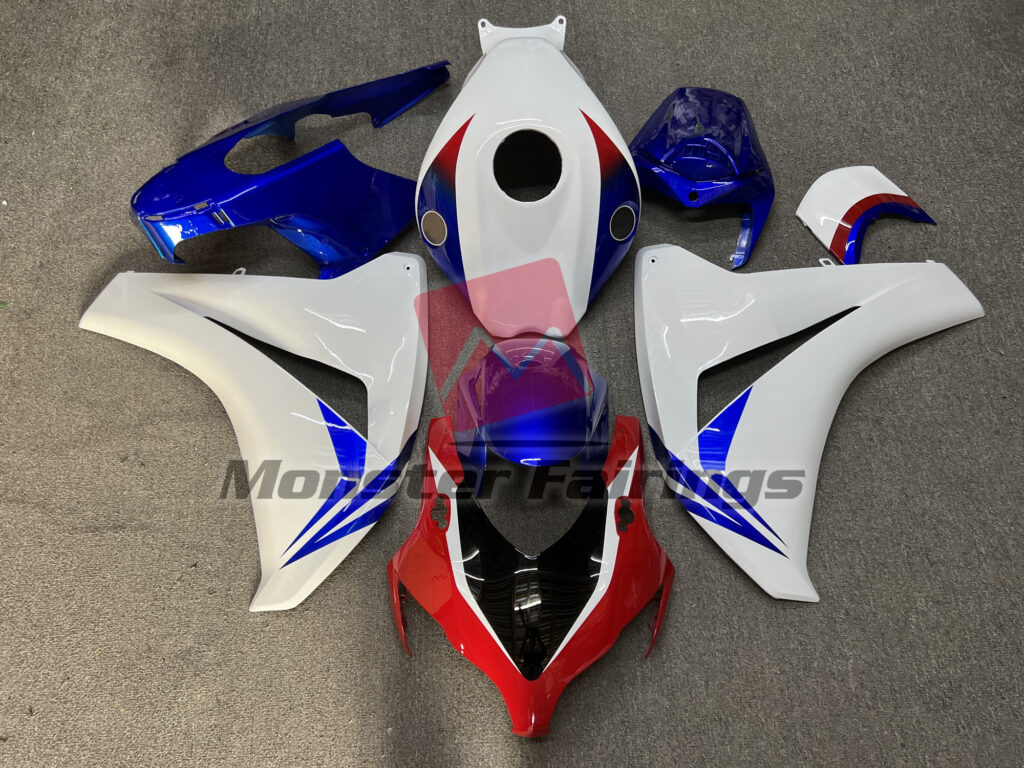 Honda CBR1000RR 2008 - 2011 Gloss White with Blue & Red ABS fairings - custom motorcycle bodywork kit by Monster Fairings