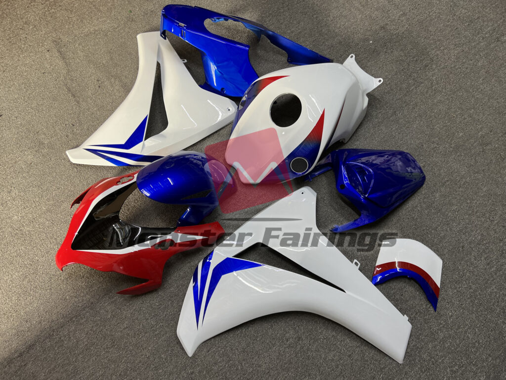 Honda CBR1000RR custom ABS fairings 2008 - 2011 in Gloss White with Blue & Red - durable replacement kit, Monster Fairings