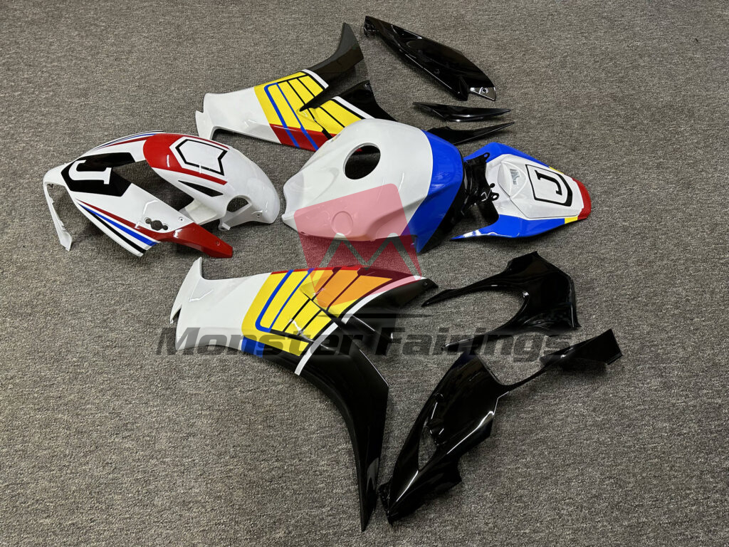 2012 - 2016 Honda CBR1000RR Gloss White & Black With Yellow fairing set - ABS injection, custom painted by Monster Fairings