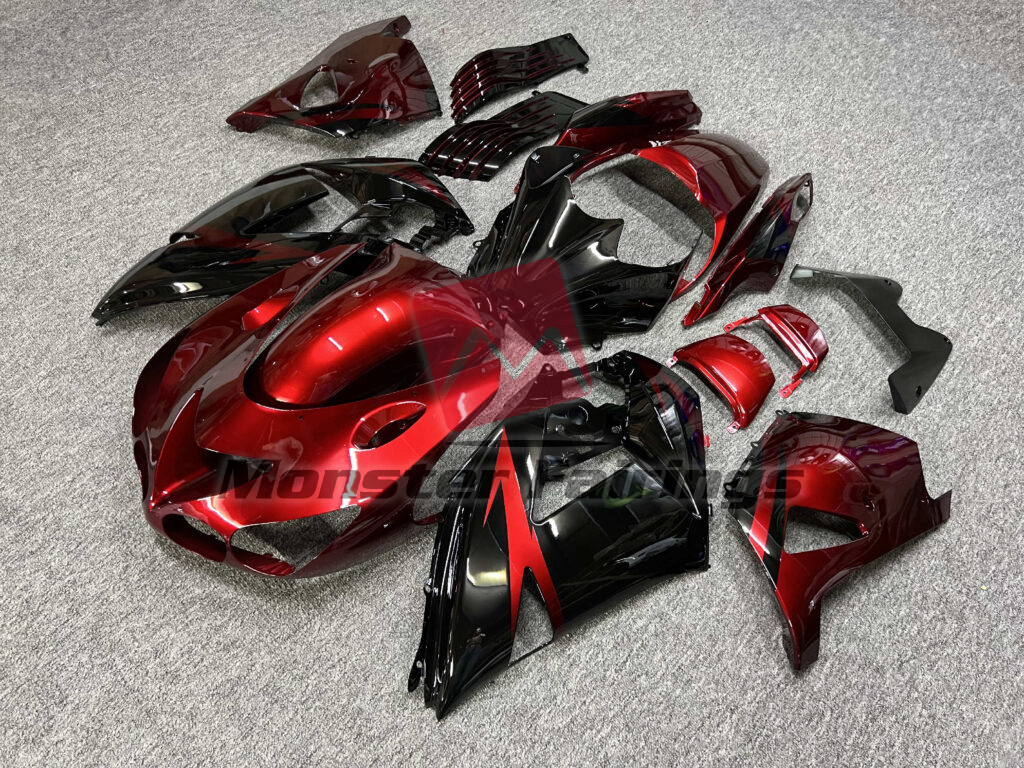 Kawasaki ZX14R custom ABS fairings 2006 - 2011 in Gloss Candy Red & Black - durable replacement kit, Monster Fairings