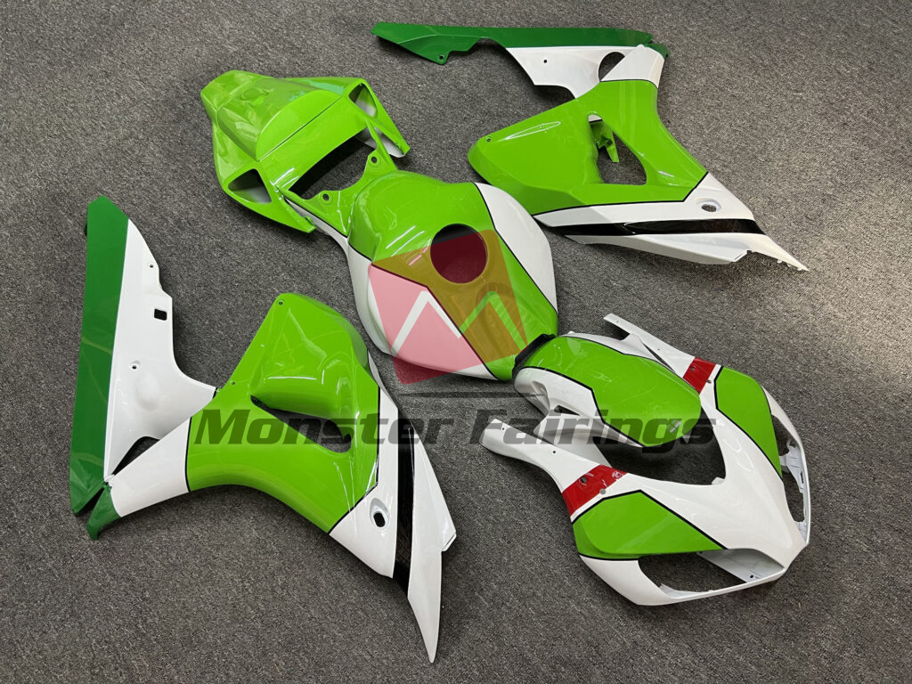 2006 - 2007 Honda CBR1000RR Gloss White & Green fairing set - ABS injection, custom painted by Monster Fairings
