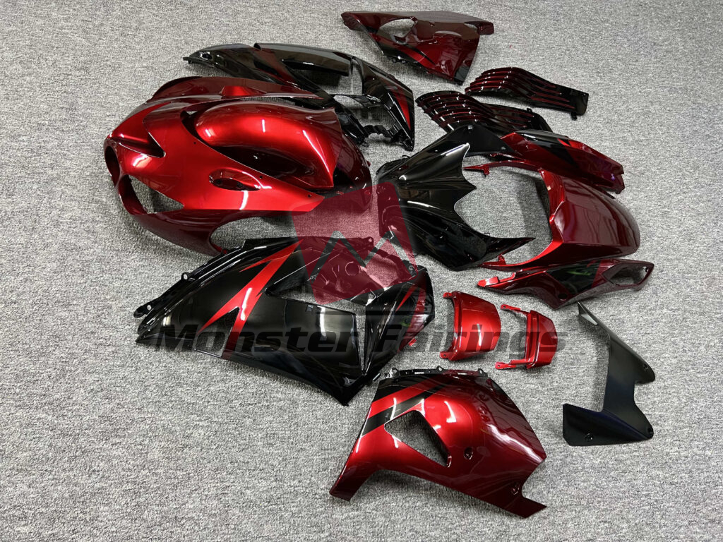 2006 - 2011 Kawasaki ZX14R Gloss Candy Red & Black fairing set - ABS injection, custom painted by Monster Fairings