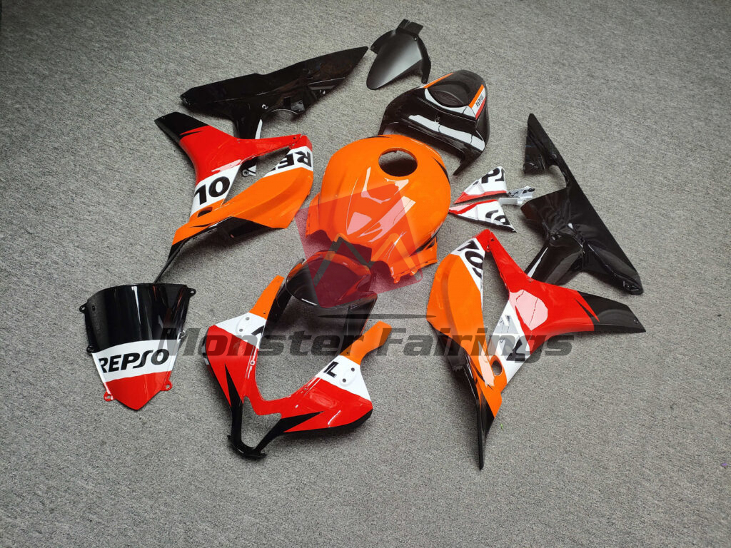 Honda CBR600RR custom ABS fairings 2007 - 2008 in Gloss Orange & Black Repsol - durable replacement kit, Monster Fairings