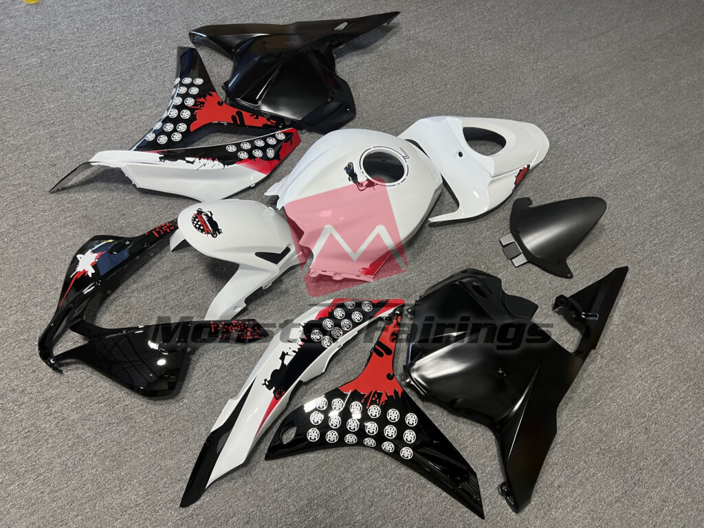 2009 - 2012 Honda CBR600RR Red Black Splatter fairing set - ABS injection, custom painted by Monster Fairings
