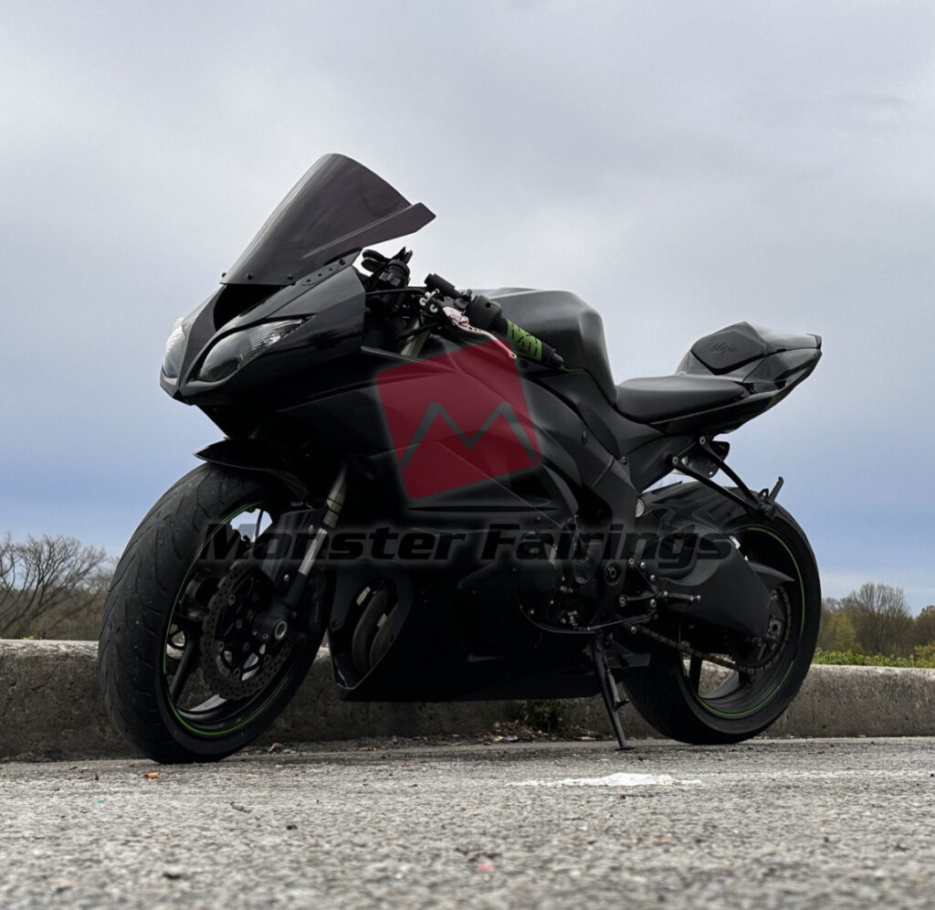 Kawasaki ZX6R 2009 - 2012 ABS fairings, Matte & Gloss Black - high - quality motorcycle kit by Monster Fairings