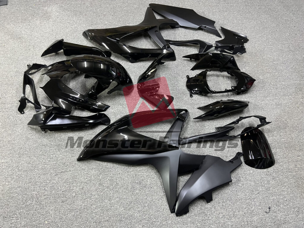 2008 - 2010 Suzuki GSXR Gloss and Matte Black fairing set - ABS injection, custom painted by Monster Fairings