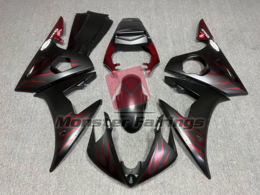 Yamaha R6 2003 - 2004 Matte Red Flame ABS fairings - custom motorcycle bodywork kit by Monster Fairings