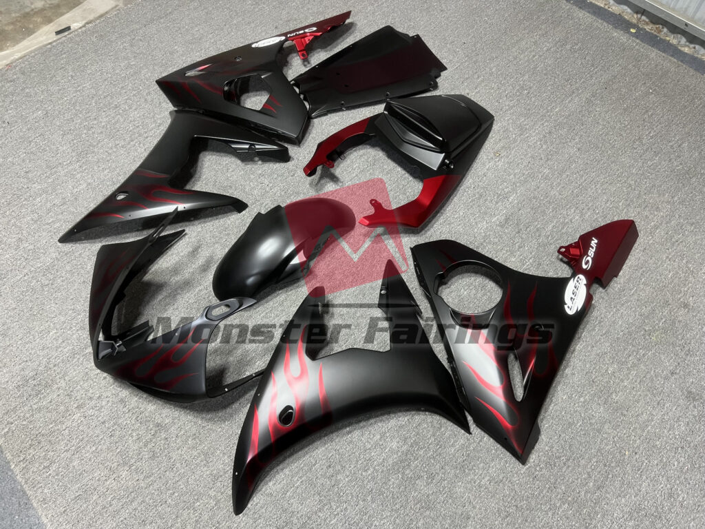 Matte Red Flame ABS fairings for Yamaha R6 2003 - 2004 - premium OEM fit kit by Monster Fairings