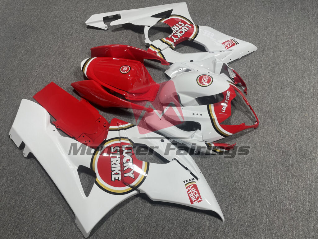 Gloss White & Red Lucky Strike ABS fairings for Suzuki GSXR 1000 2005 - 2006 - premium OEM fit kit by Monster Fairings