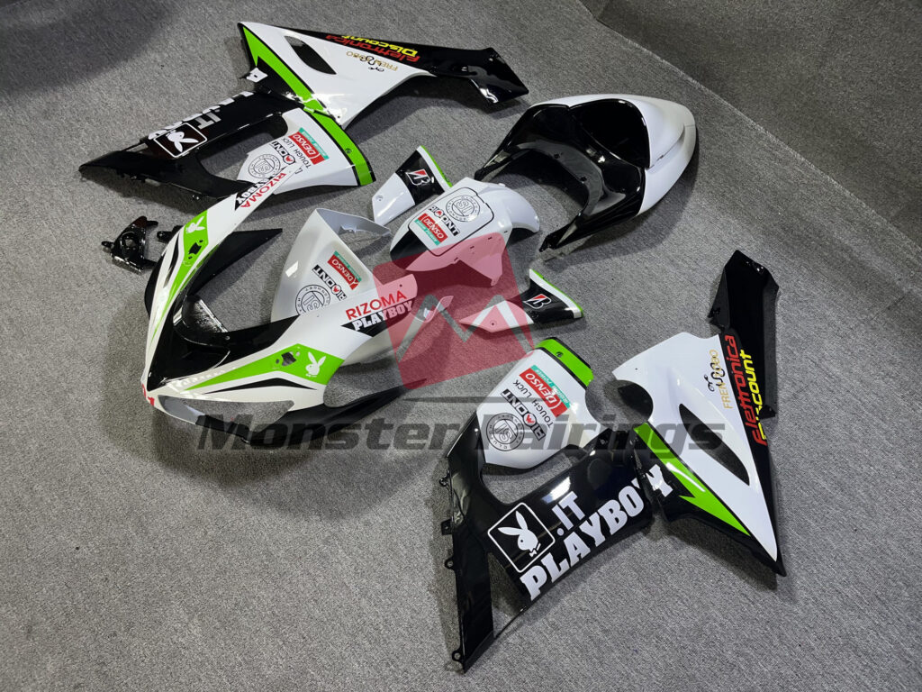 Kawasaki ZX6R custom ABS fairings 2005 - 2006 in Playboy style - durable replacement kit, Monster Fairings
